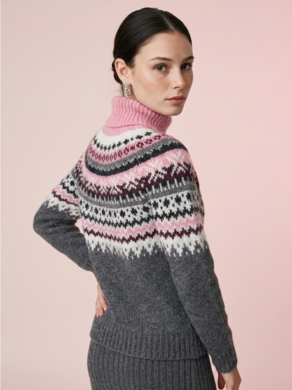 Simons Acrylic Mohair Blend Fair Isle Turtleneck Cottagecore Sweater-M - Picture 2 of 14